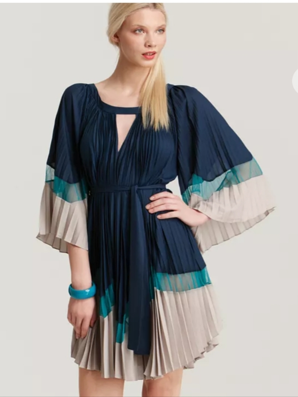BCBGMaxAzria Navy Mini Dress with Teal and Cream Panels